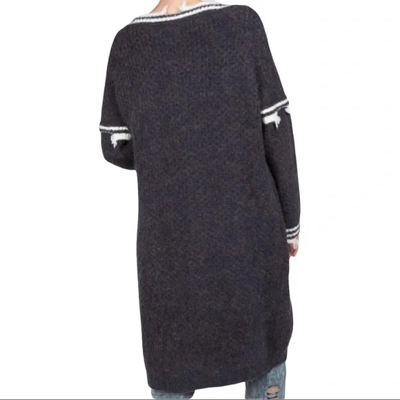 POL Cardigan Sweater Distressed Torn Blue Bohemian Small Rabbit Hair Blend - Picture 2 of 7